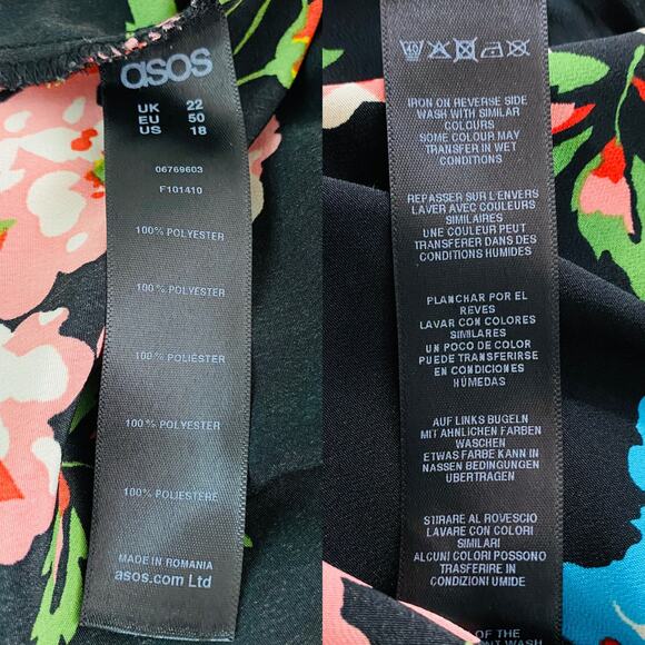 ASOS Blouse Top Size 18 Black Floral Bell Sleeves V-Neck Peplum - Picture 8 of 9